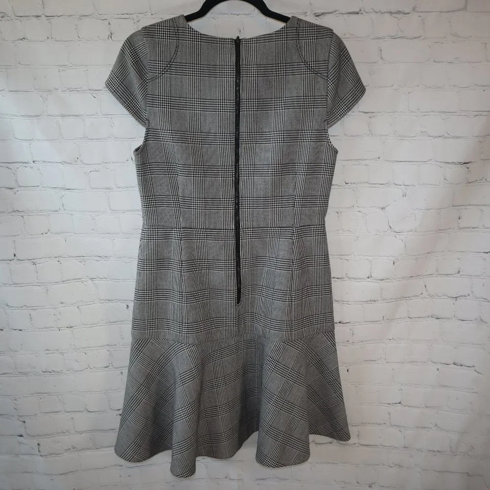 J. Crew Black/White Glen Cap Sleeve Houndstooth Plaid Midi Dress Women's Sz 8 - Picture 6 of 10